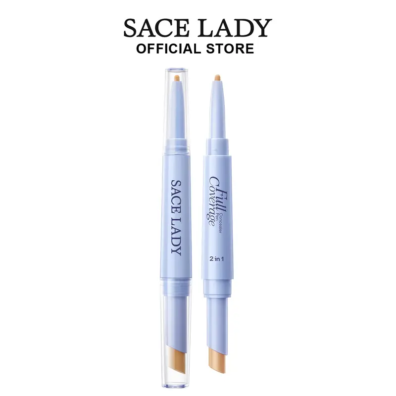 Sace Lady 2-in-1 Solid Acne Concealer Pen - 0.07 fl oz Dual-End Stick with Beeswax, Centella Extract, Oil-Free, Blendable, Waterproof, Sweatproof, Lightweight, Comfy All Day, Longwearing, Precise for Bright Undereye, All Skin Types (#02 Natural)