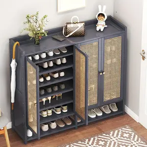 Bamboo Shoe Rack, 8 Layers Bamboo Shoe Locker with Door, 38-40 Pairs Shoe Rack, Independent Shoe Locker, Suitable for Corridor Living Room Organiser