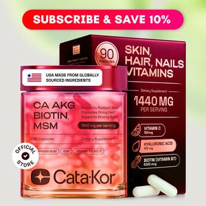 Cata-Kor Skin, Hair & Nails Supplement – Ca AKG | MSM | Hyaluronic Acid | Biotin – Supports Radiant Skin, Promotes Shiny Hair & Strong Nails – Beauty Complex, Dietary Supplement