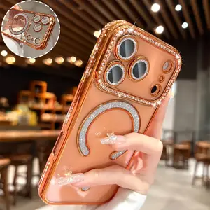Bling Rhinestone iPhone Case with 360° Rotating Ring Stand for iPhone 17/16/15/14/13/12Max – Shockproof Ring Holder Cover
