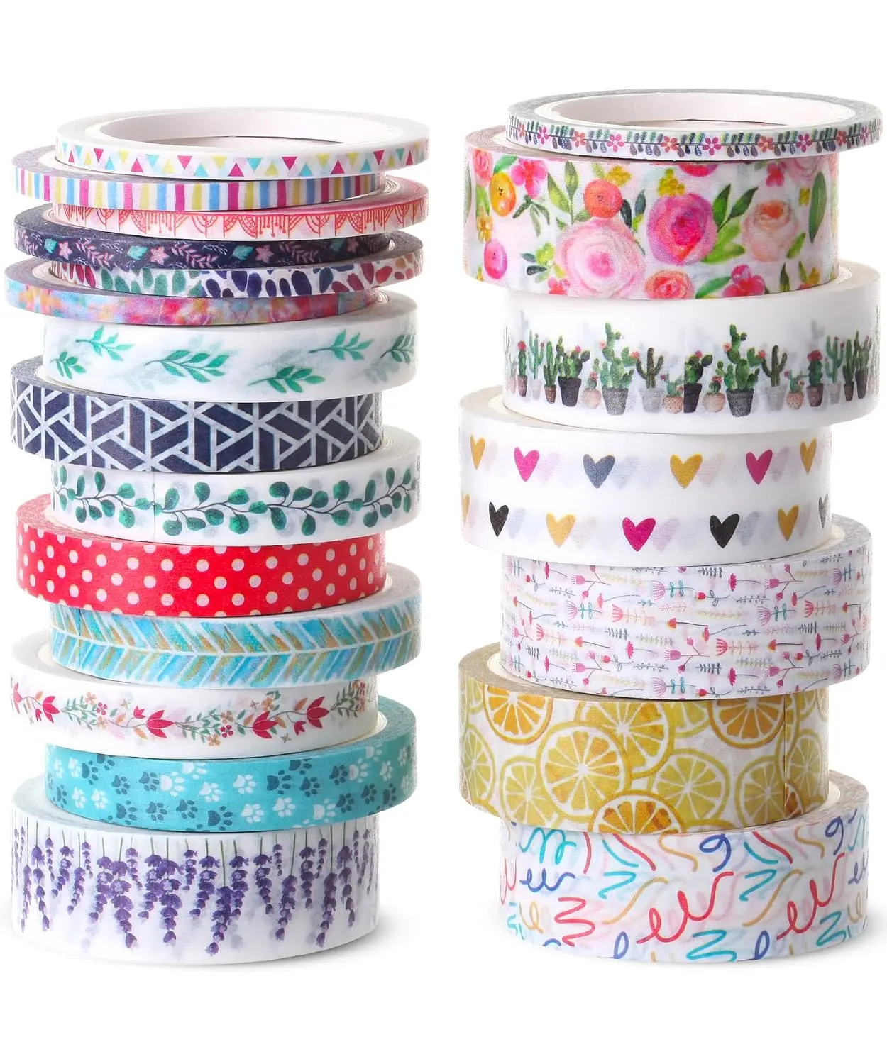 Washi Tape Set, 21 Rolls, Assorted Sizes, Floral | 5 Yards/Roll, Washi Tape for Scrapbook, Arts, Crafts, Journals and Planners