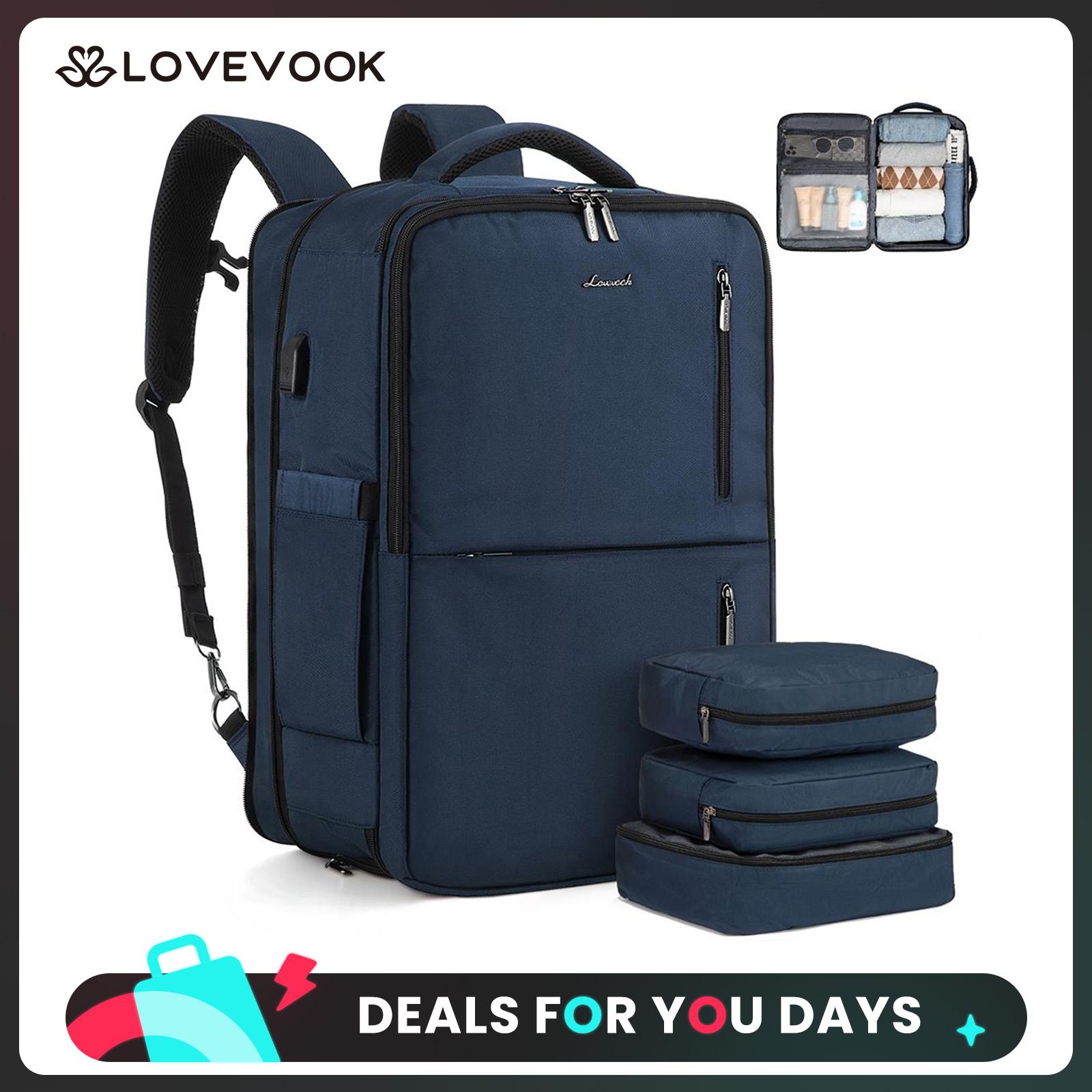 LOVEVOOK TSA-Approved Expandable Carry-on Travel Backpack with 3 Packing Cubes and Shoe Compartment, Personal Item, Airline Approved Travel Bag for Hiking, Overnight and Weekender Trips,DealsForYouDays