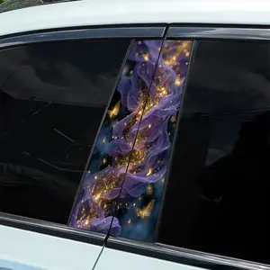 2Pcs Purple Mist Gilt Butterfly Shadow Theme Car Sticker - Durable Vinyl Sticker, Sticker For Cars, Suitable for B-Pillar, Semi-Matte Surface, Self-Adhesive, Single Use, Rectangle Shape, Car Decor