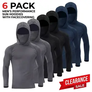 [Quick Dry Hoodies] 6 Men's Quick Drying Breathable Hoodies With Masks | Long Sleeved T-shirt - Spring And Autumn Compression Sports Top - Enhance Your Workout Performance, It's A Gift