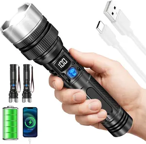 3 Modes Flashlight with 10000 Lumens, Type-C Fast Charging & Long-Hour Runtime Telescopic Zoom, Waterproof, Compact Handheld Flashlight for Camping, Hiking, Hurricane Prep