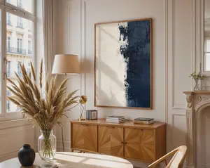 Textured Navy Blue Abstract Print Wall Art, Home Decor