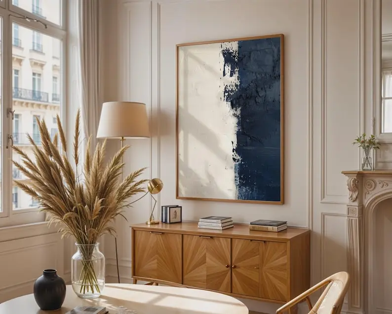 Textured Navy Blue Abstract Print Wall Art, Home Decor
