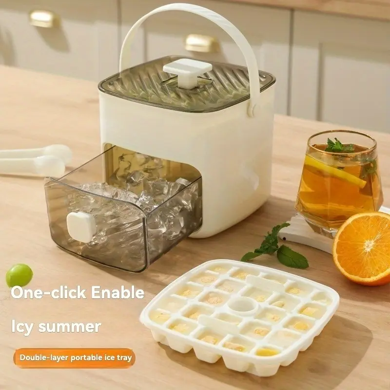 Press-To-Release Ice Cube Mold With Handle, Ice Molds, 48-Compartment Ice Tray, Food-Grade Material, Comes With A Refrigerator Box, Easy-To-Clean Design, Suitable For Home, Office, Or Outdoor Use