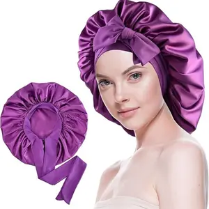 Anti Frizz Satin Sleep Bonnet -Satin Hair Bonnet for Women with Elastic Stretch Fit & Adjustable Tie Length for Natural & Curly Hair