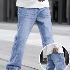 Men's Smart Blue Straight Jeans for Client Meetings - Structured Denim, Wrinkle-Free Finish, Slim Straight Leg in Navy Blue