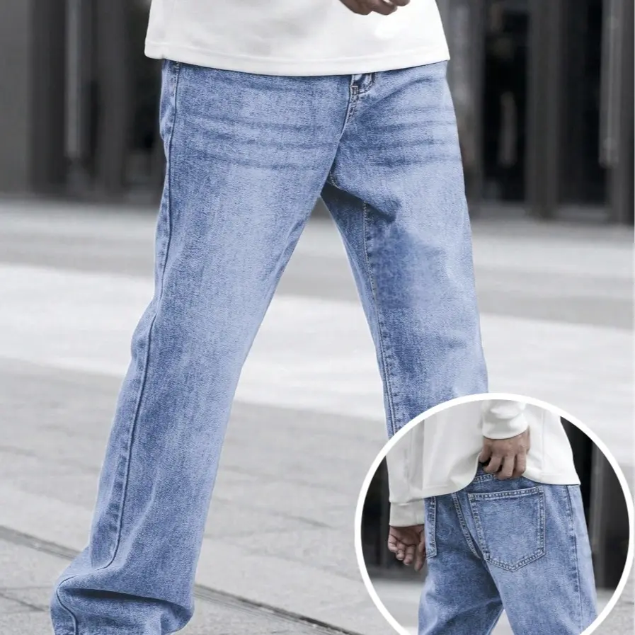Men's Smart Blue Straight Jeans for Client Meetings - Structured Denim, Wrinkle-Free Finish, Slim Straight Leg in Navy Blue