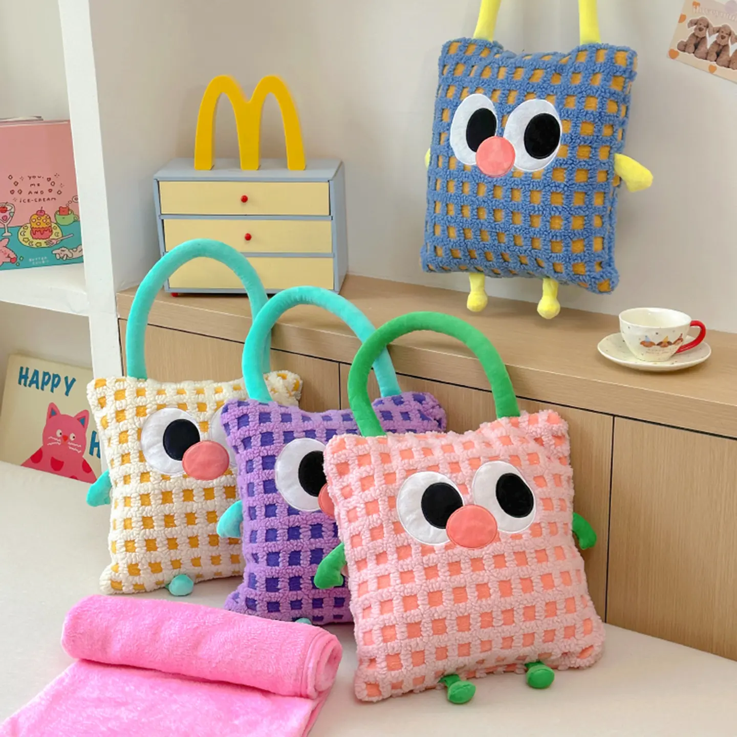 2-In-1 Pillow and Soft Warming Blanket Set, Square Cushion, Airplane Blanket, Ideal for Adults and Kids, Christmas Birthday Gift, Travel Essential