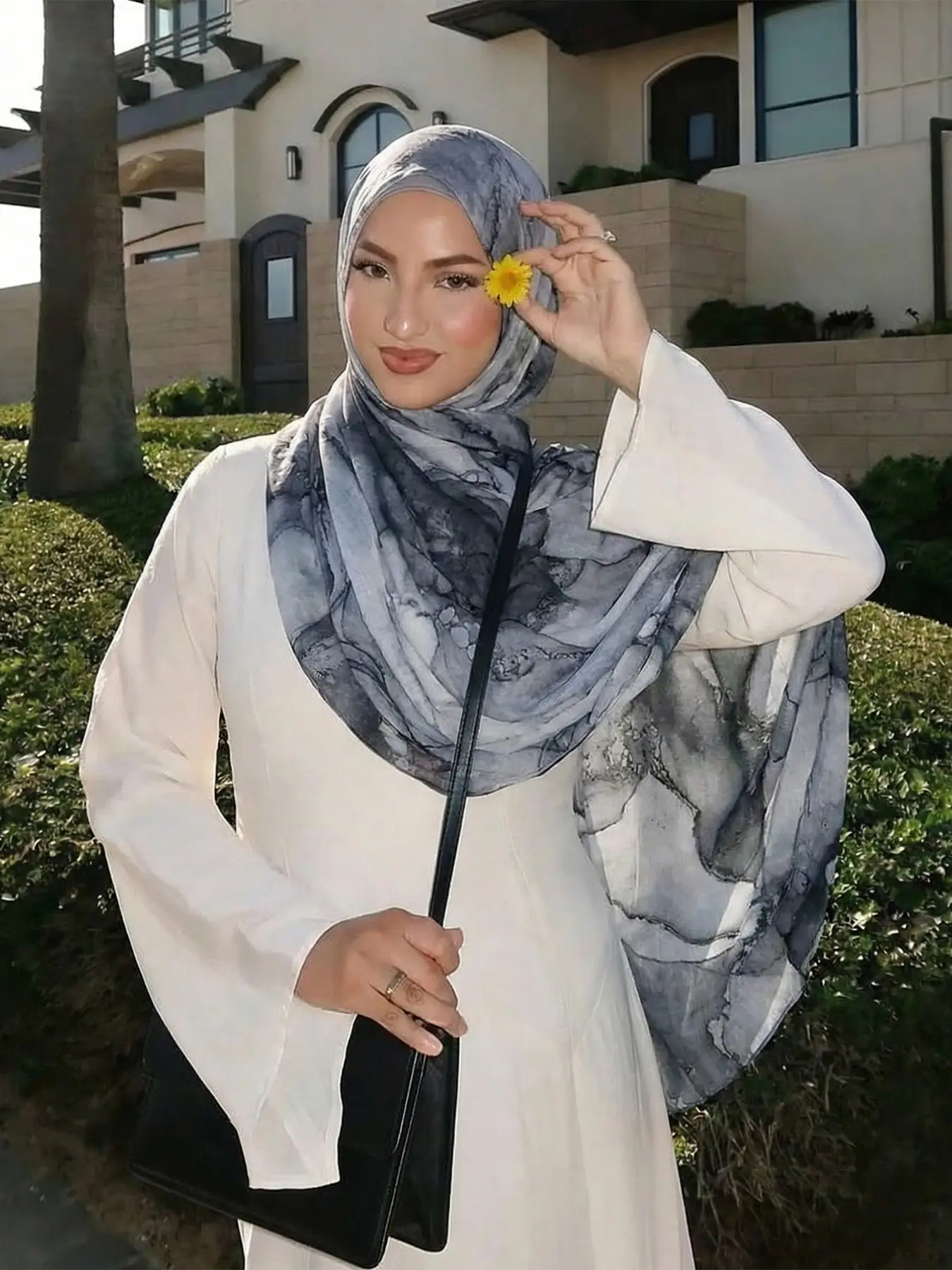 Women's Fashion Polyester Marble Pattern Headscarf 80x180cm Muslim Turban Hijab, Modesty, Stylish and Comfortable, Perfect for Daily Use