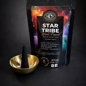 Star Tribe Incense Cones - Hand-Dipped Premium Cones for Meditation & Dream Work - 12 Cones with Egyptian Blue Lotus & Artemisia - Soft Calm Euphoria