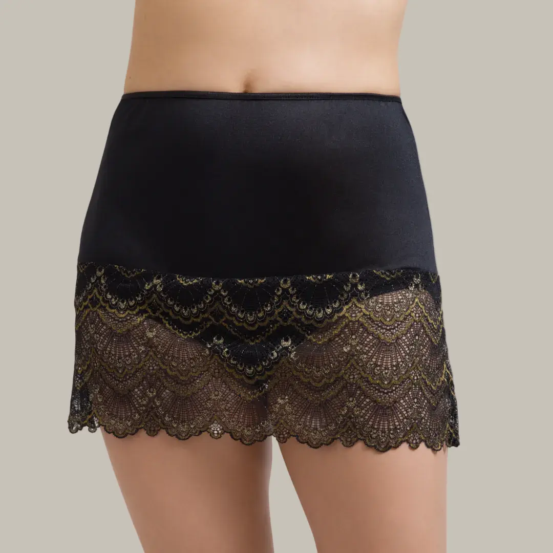 Shorty Black & Gold Pearl Panty + Lace Half Slip