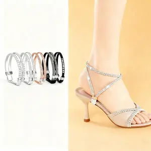 4 Pairs Rhinestone Shoe Lace Anti-Loose Shoelace High Heels Shoe Straps Elastic Holding Heels Ankle Belt Band Detachable Replacement for Women Loose High Heel Sandals Slippers