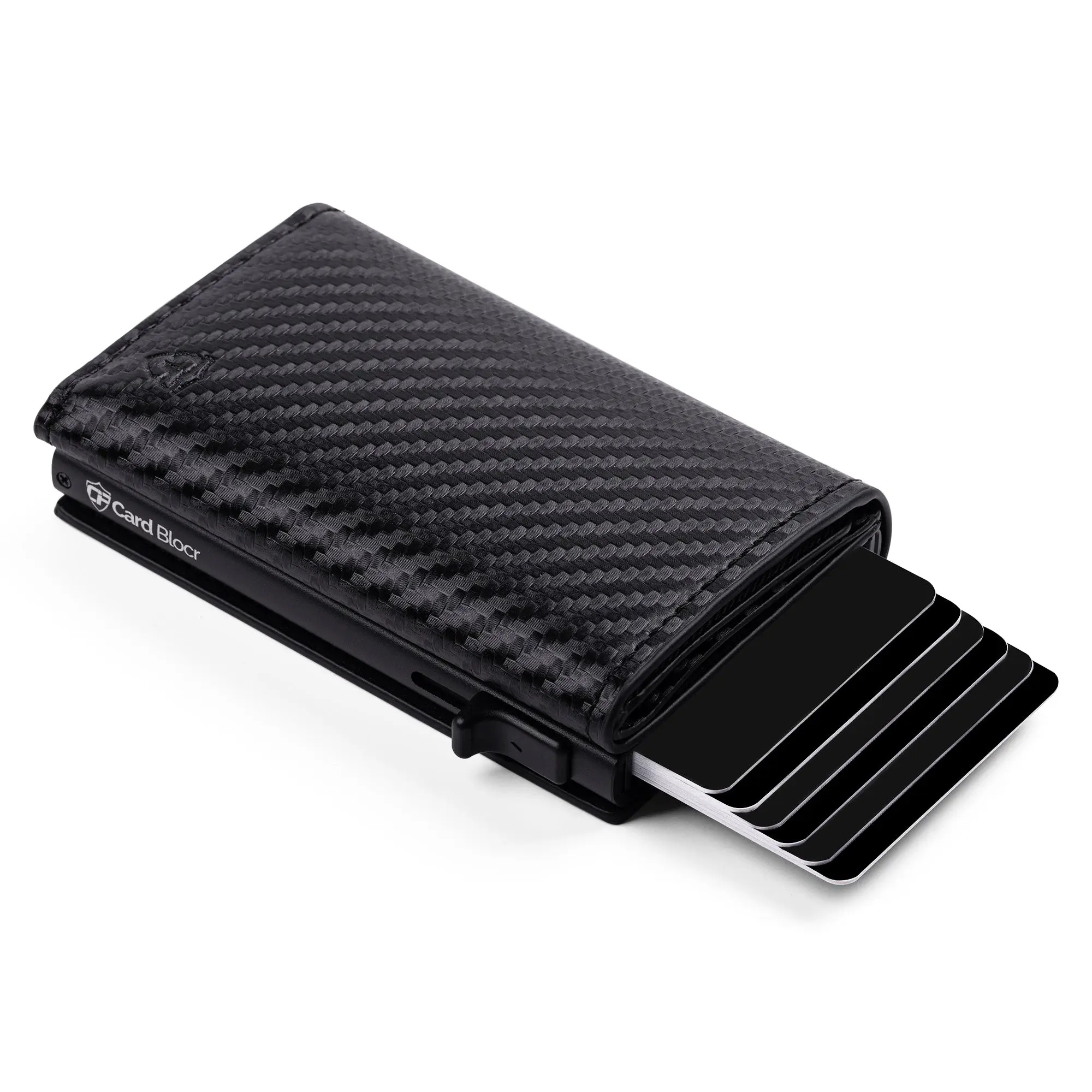Pop Up Wallet for Men with Built-In Apple Find My Tracker (iOS Only), Carbon RFID Blocking Wallet, Holds Up to 10 Cards + Cash + ID Window