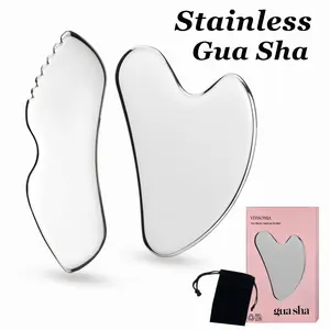 2pcs Stainless Steel Facial Gua Sha Tool Set, Anti Aging Face Massager, Skin Care Gift, Silver Color, Rose