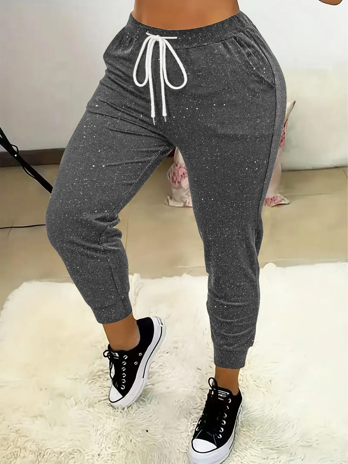 Fashionable women's casual chic streetwear loose fit trousers Adjustable Drawstring Pants Womenswear