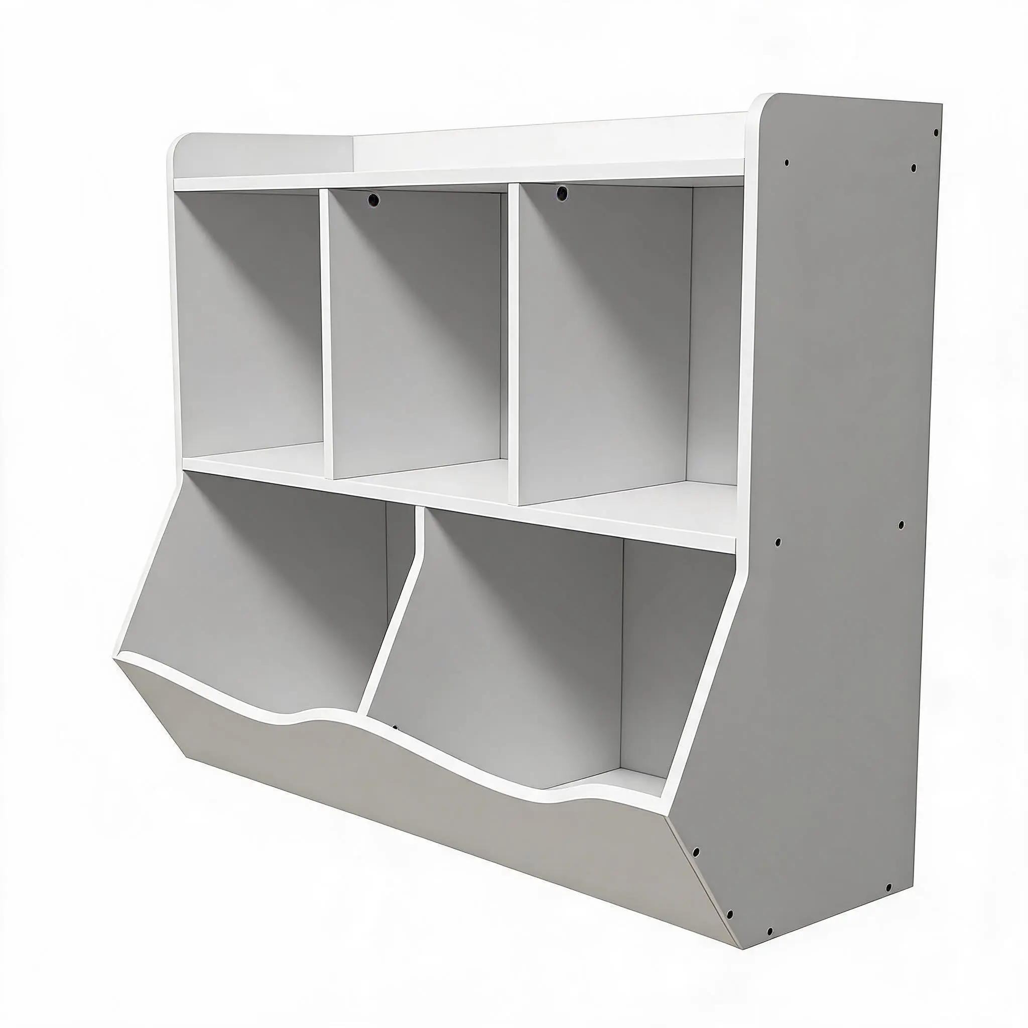 2-Tier Toy Storage Cabinet for Kids, MDF Kids Bookshelf & Toy Organizer, Vintage Color/Gray/Pink/White, Open Shelves for Playroom Nursery Bedroom, Easy Assembly