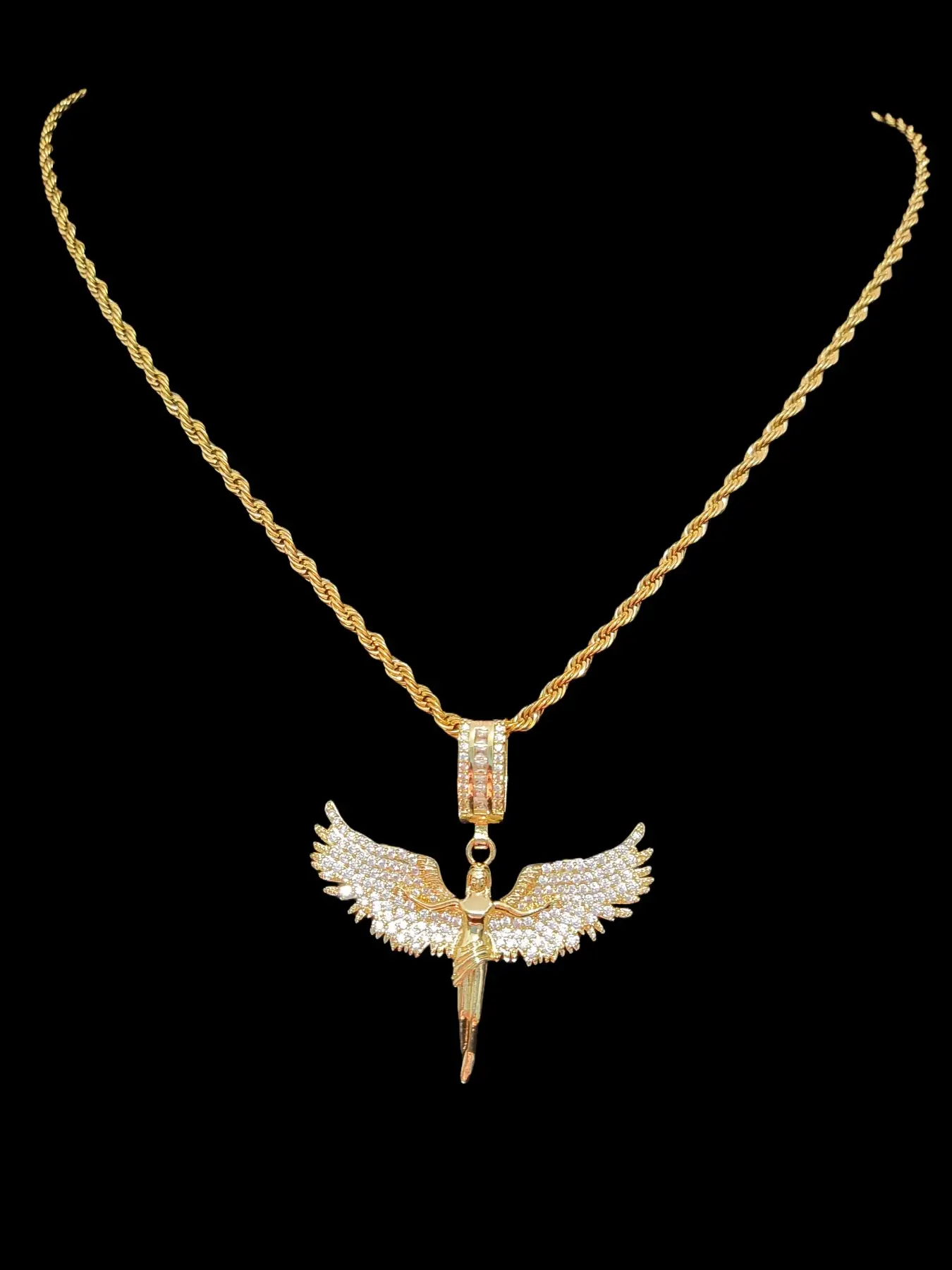 Artificial Zircon Angel Pendant Necklace with Stainless Steel Chain, Men Women Punk Style Jewelry, Fashion Vintage Accessory for Daily Wear or Party, Celestial Pendant Necklace, Jewellery Pendant, Zircon Gemstone Necklace