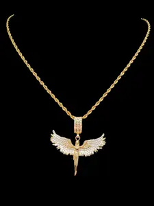 Artificial Zircon Angel Pendant Necklace with Stainless Steel Chain, Men Women Punk Style Jewelry, Fashion Vintage Accessory for Daily Wear or Party