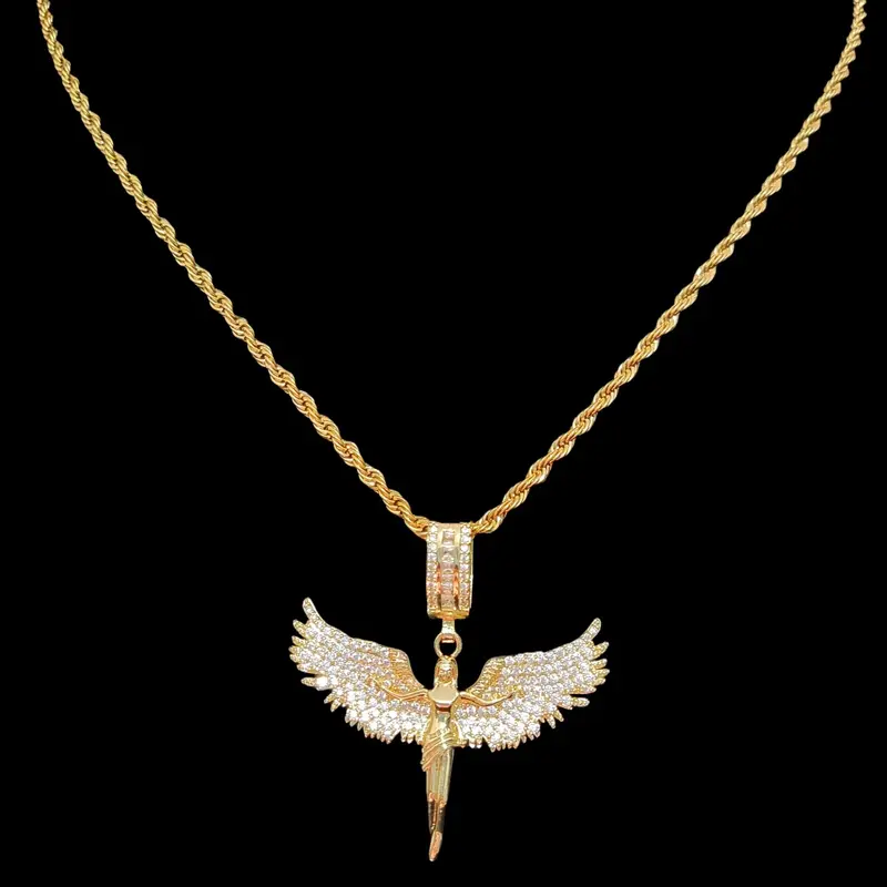 Artificial Zircon Angel Pendant Necklace with Stainless Steel Chain, Men Women Punk Style Jewelry, Fashion Vintage Accessory for Daily Wear or Party, Celestial Pendant Necklace, Jewellery Pendant, Zircon Gemstone Necklace