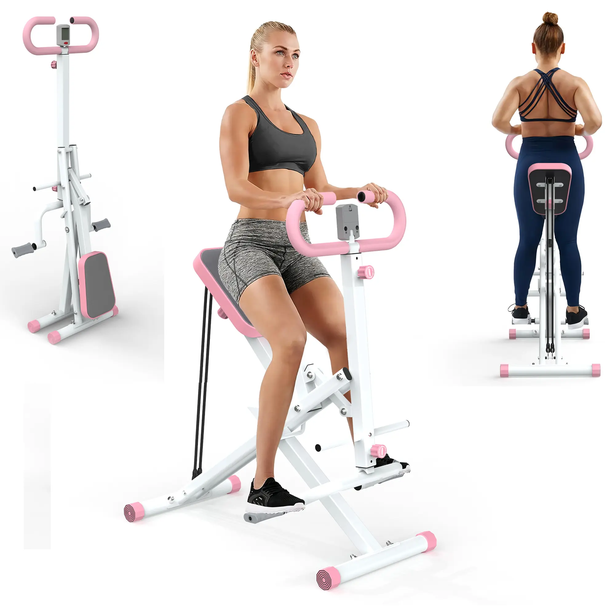 Home Squat Machine, Rodeo Core Trainer, Foldable Design, Adjustable Resistance Bands, Ride & Rowing Machine for Full Body Workout