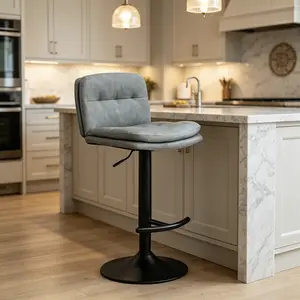 Modern Bar Stools, Height Adjustable Upholstered Swivel Barstools,Armless Counter Height Bar Stools with Back Footrest for Kitchen Island, Home Bar