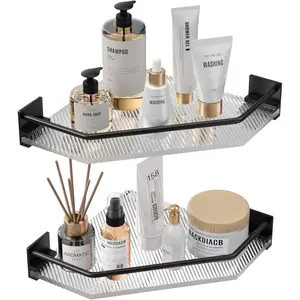 Corner Bathroom Counter Organizer - 2 Tier Countertop Storage Shelves for Dresser, Kitchen, Laundry, Dorm Room (Black)