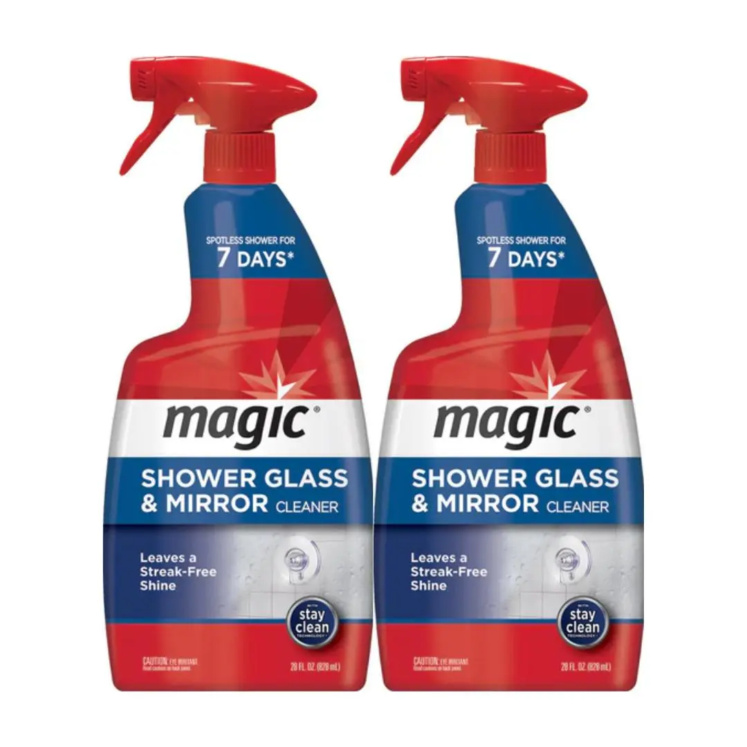 Magic Household 2-Pack 28 oz Liquid Glass Cleaner Spray, Citrus-Scented Ready-to-Use Solution, No-Rinse Stay Clean Tech, 7-Day Spotless Protection, Water-Repelling Sheeting Action, Stain/Soap Scum/Mold Remover for Shower Doors, Mirrors, Windows, Window