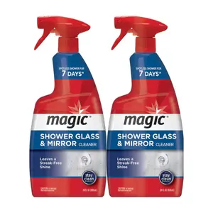 Magic 28 oz (2-Pack) Household Glass Cleaner Spray, Hard Water Stain & Soap Scum Remover, No-Rinse Formula with Stay Clean Tech, 7-Day Spotless Protection, Water-Repelling Sheeting Action, Mold-Fighting Capability for Shower Doors & Mirrors