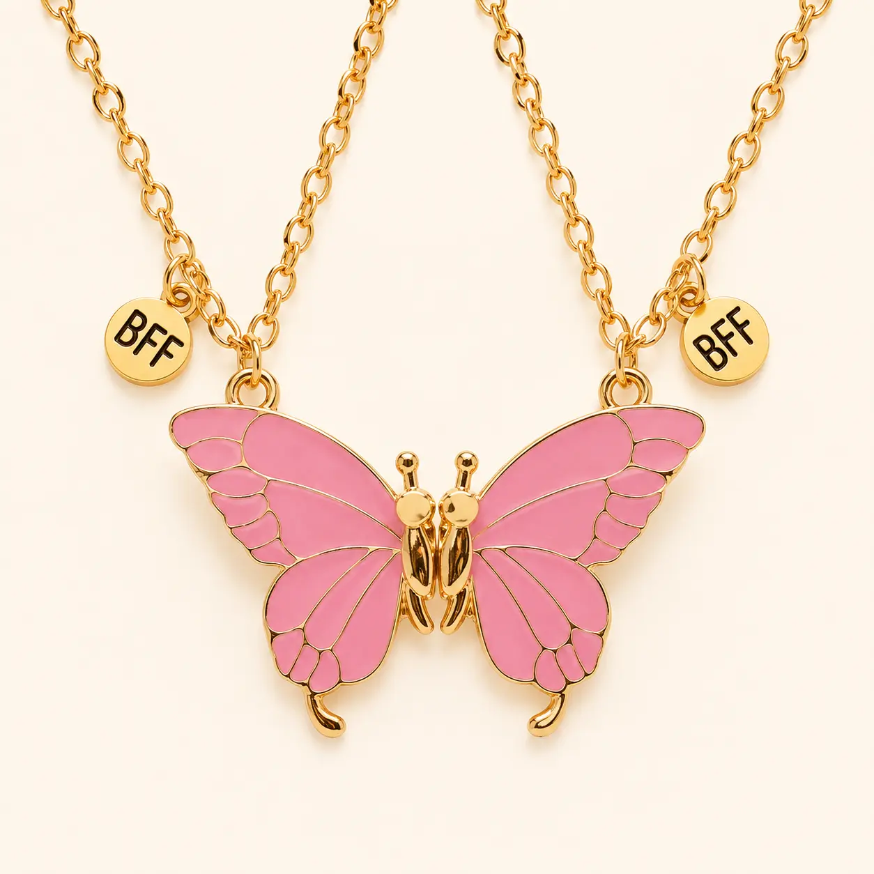 Magnetic BFF Butterfly Necklace Set for Best Friends – Pink Matching Friendship Jewelry