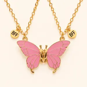 Magnetic BFF Butterfly Necklace Set for Best Friends – Pink Matching Friendship Jewelry