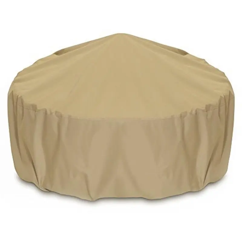 212 MAIN 48 in. Khaki Heavyweight Poly-Tuf Synthetic Fire Pit Cover with Coordinating Covers - Thick Double-Stitched, PVC-Lined Outdoor Protector, UV Guard, Moisture Guard, Adjustable Cloth Tie Fasteners for Yards, Decks