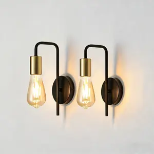 2-Pack Gold Industrial Wall Lights, Modern Minimalist Bedside Lamps, American Vintage Edison Bulb Wall Lights, Living Room Decor Lights