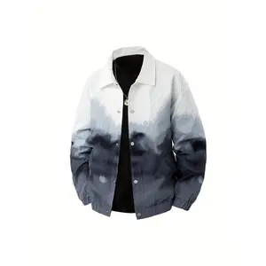 Bmuvlss Men'S Lightweight Windbreaker Jacket - Stylish White & Pink Gradient Design, Loose Fit Spring/Fall Outerwear with Snap Closure, Polyester Lining, Perfect for Casual or Streetwear Outfits, Spring Outerwear |   Gradient Jacket |   Polyester Jacket