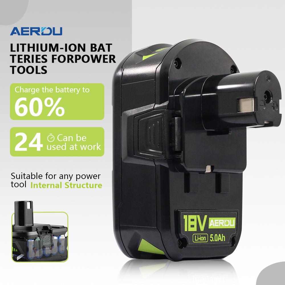 2-Pack P108 5.0Ah Battery + 1-Pack P117 Charger For Ryobi 18V ONE+, High-Capacity Lithium-Ion