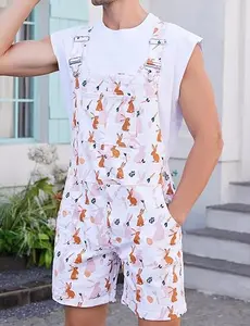 Yuanbang Festival Bib Overalls for Men Adjustable Straps Work Coveralls Printed Shorts Jumpsuit