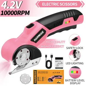 Cordless Electric Scissors 4V – Rechargeable Heavy Duty Cutter with Safety Lock, LED Light, Long Battery Life | Easy-to-Use Wireless Shears for Cardboard, Packaging Yellow