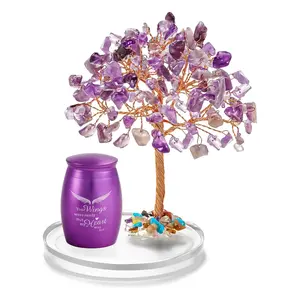 Keepsake Urn Set of 2 | Angel Wings Mini Urns for Human or Pet Ashes | Amethyst Crystal Tree Decoration | Elegant Memorial Keepsakes