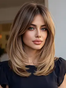 20 Inch Wig, Synthetic Material Wigs, Top Dyed Bangs Gradient, Shoulder Length, Comfort Natural Rose Net, Straight Hair, Festival Mother's Day Gift