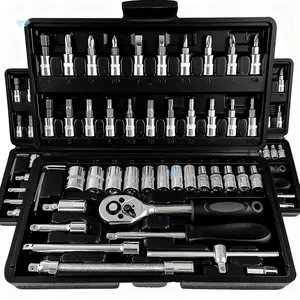 Box Hardware 46pcs 1/4 Inch Drive Socket Ratchet Wrench Set with Bit Socket Set Metric & Extension Bar for Auto Repairing Household Gift for Man Husband