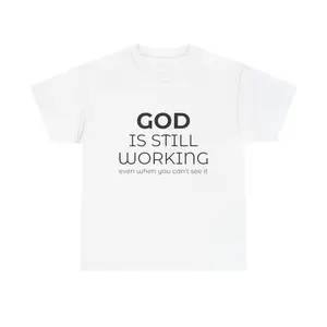 Unisex Ribbed Knit Short-Sleeve Casual T-Shirt - Christian Faith Print, "God Is Still Working" Inspirational