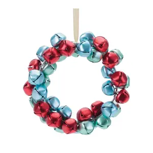Melrose 95305DS 5.5 in. Metal Traditional Christmas Iron Sleigh Bell Wreath Decor Ornament, Red-Blue - Set of 12