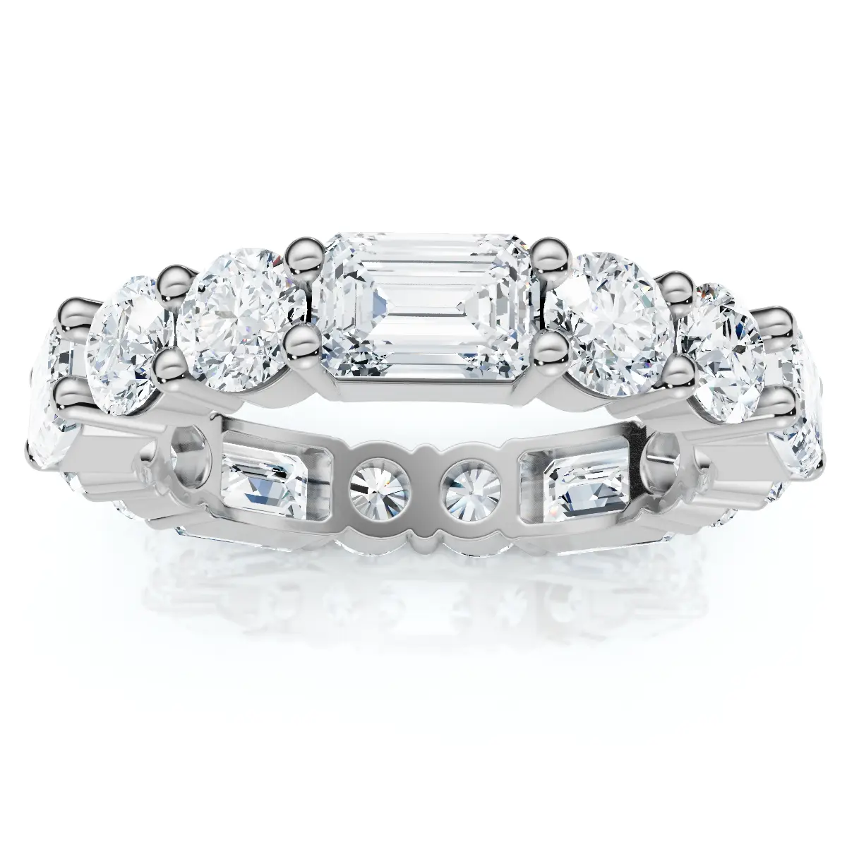 5 3/4 Ct Emerald & Round Diamond Eternity Ring 14k Gold Lab Grown Stackable Band