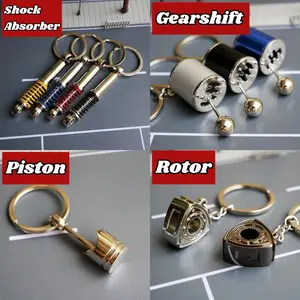 Car Parts Model Key Chains - Black Manual Gearbox, Tire Rim, Blue Brake Rotor, Red Spring Shock-absorber Keychains