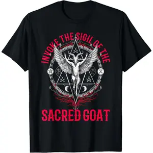 Casual Cotton shortsleeve tees Baphomet Goth Dark Art Witch Church of Satan Devil Goat T-Shirt