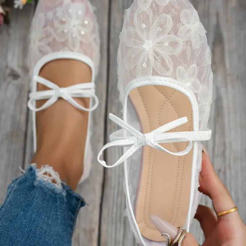 Lace Ballet Mary Jane Flats, Ballerina Flats, Square Toe Ballet Flats, Low Top Flats, French Vintage Style, Fashionable Flats, Floral Shoes, Comfortable Low Heel Rubber Women Shoes, Perfect for Casual and Formal Wear