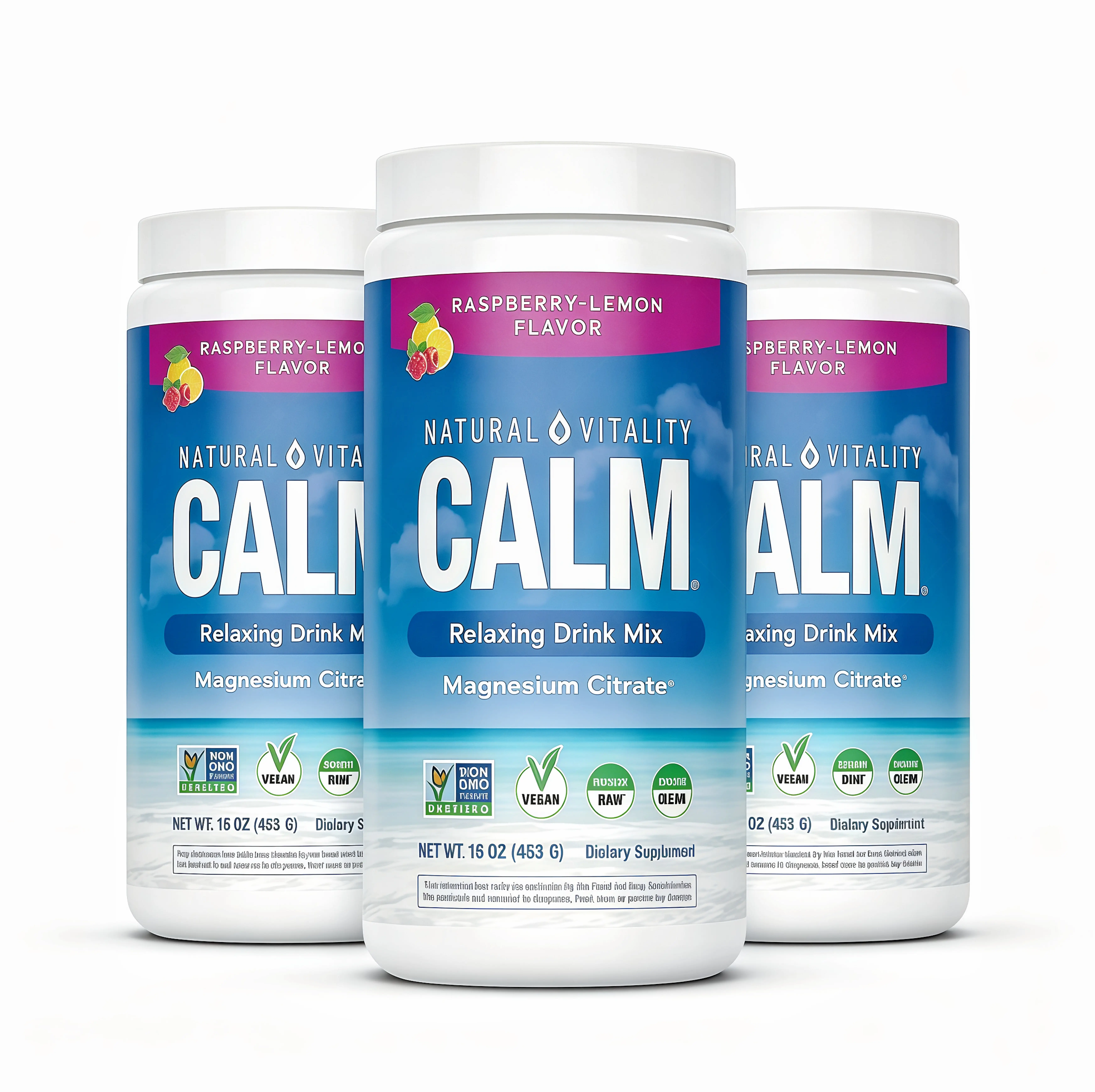 3 Piece MaxCalm Relaxing Drink Mix XT- Anti Stress Drink Mix - With Ionic Magnesium Citrate + Glycinate - Raspberry Lemon Flavor - 16 oz (453 g) - 113 Servings
